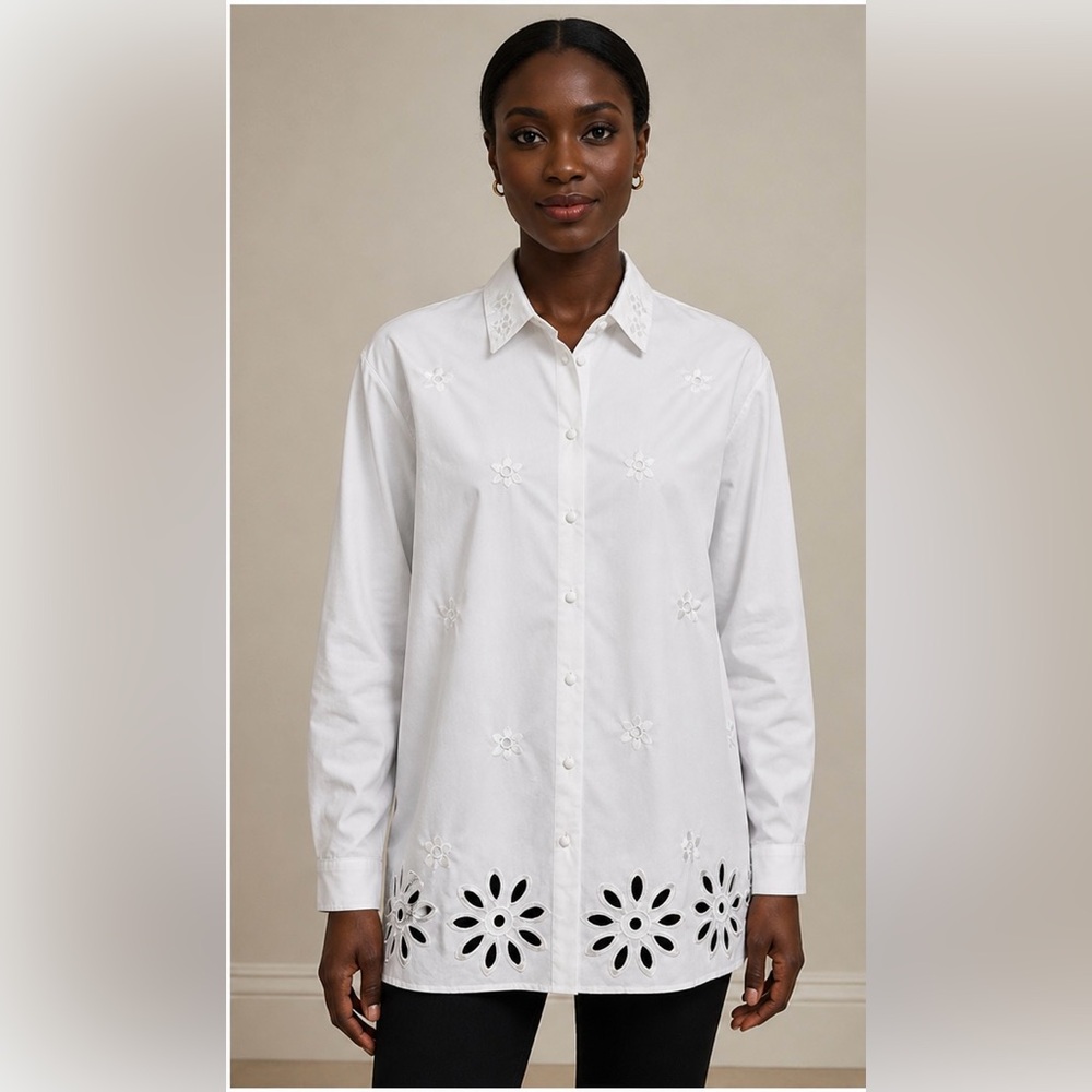 Laura & Jayne White Button-Down Top
